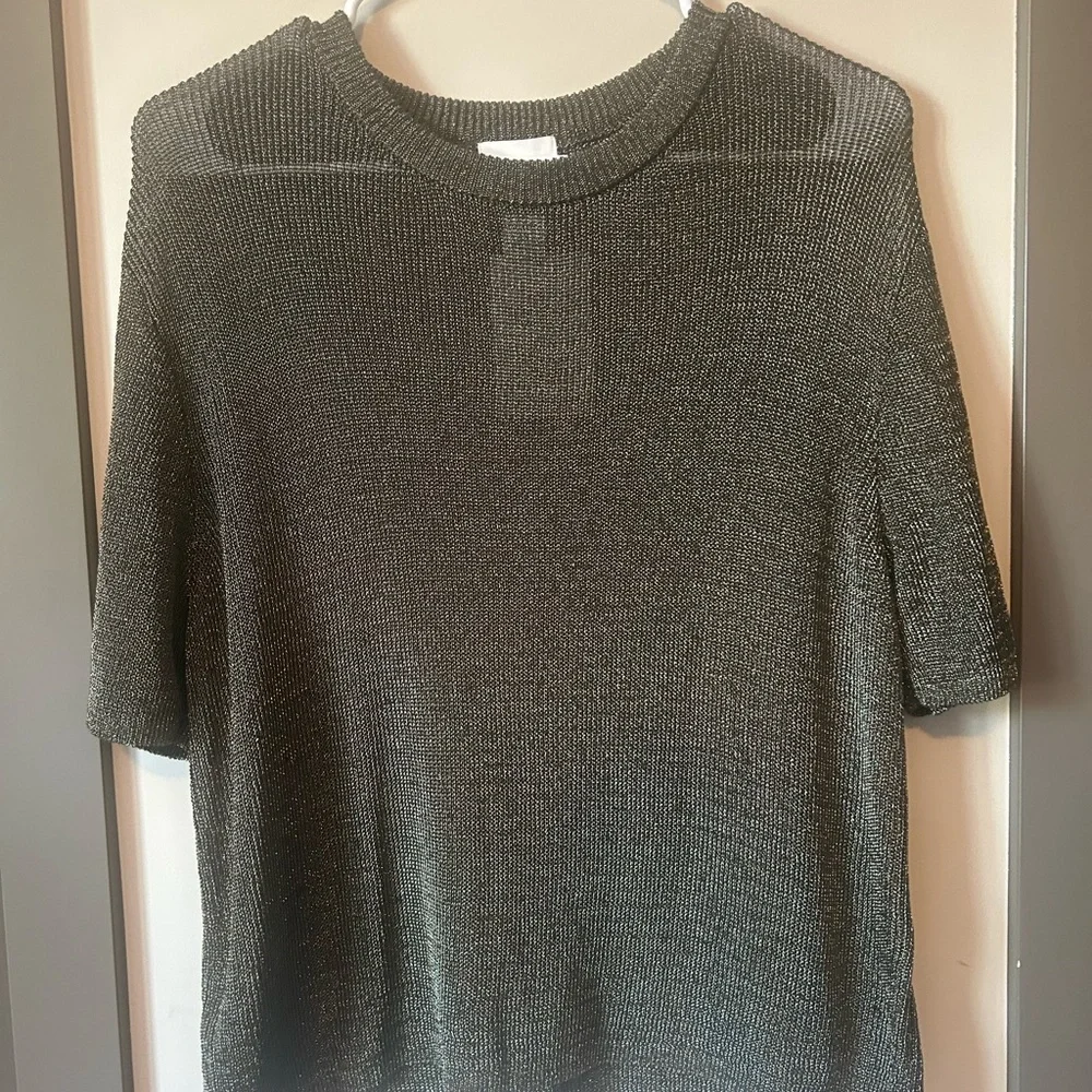 H&M Shimmering Silver Knit 3/4 Sleeve Top Size Large NWT Metallic - Picture 2 of 9